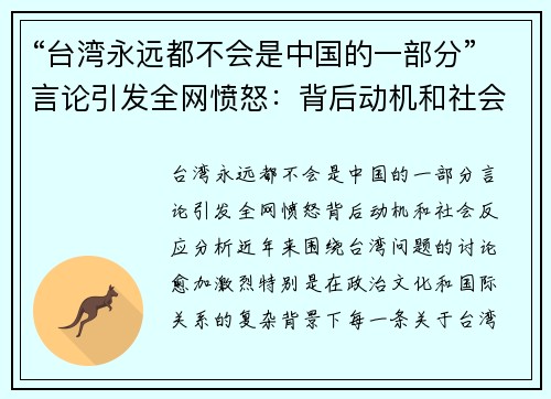 “台湾永远都不会是中国的一部分”言论引发全网愤怒：背后动机和社会反应分析